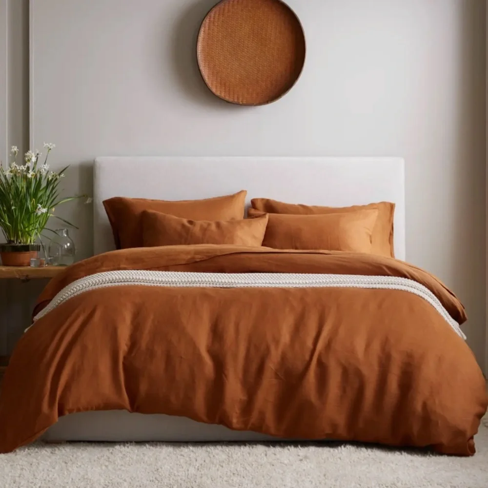 NWOT QUINCE European Linen Duvet Cover Set Twin Terracotta 1005 - Picture 3 of 9